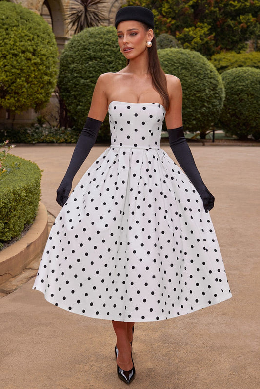 Robe Midi Bustier à Pois
